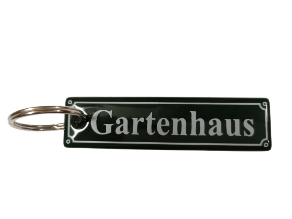 Schlüsselanhänger "Gartenhaus" Emaille