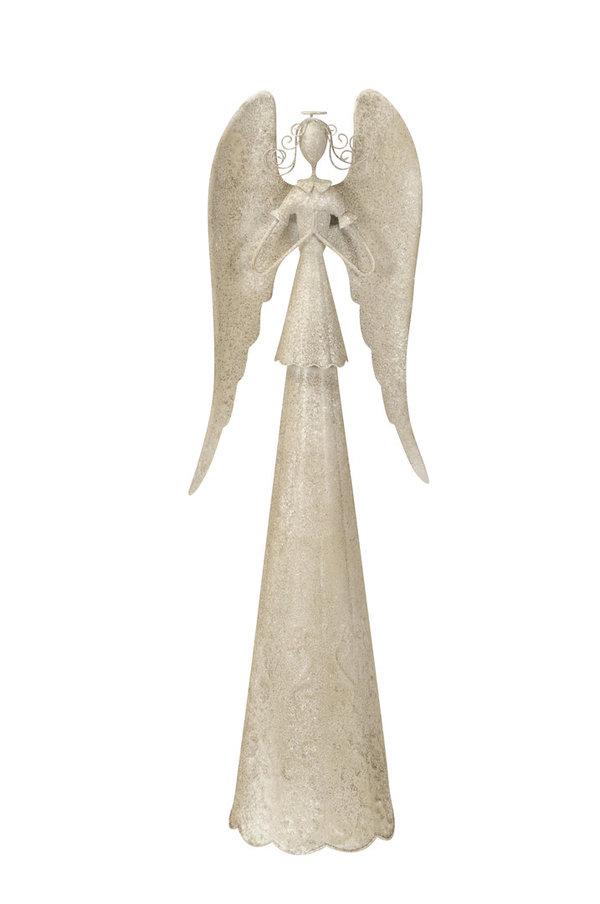 stilvoller Engel mit mit floraler Prägung 71cm creme antik