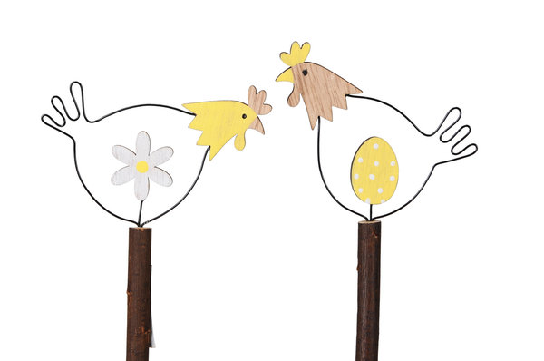 Huhn 2er Set Ei und Blume Beetstecker
