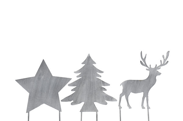 Stern, Baum und Hirsch zum Stecken Metall grau